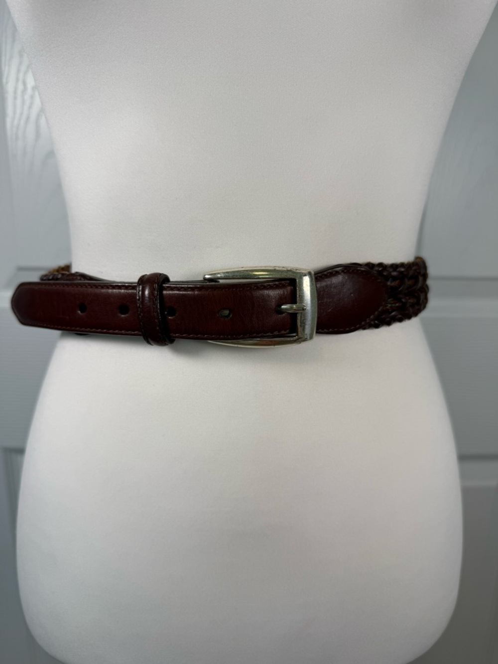 Brighton ONYX vintage Braided Leather Belt in Dark Brown with silver buckle✨